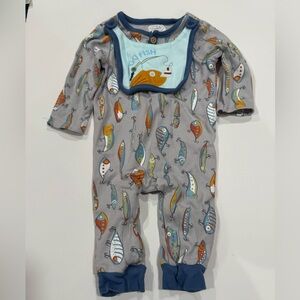 Mud pie baby boys FISHING LURE BABY BODYSUIT SET- 100% cotton- 3-6months